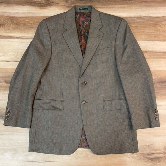 Lauren Ralph Lauren Blazer Mens 40R Wool Paisley lined 2 Button Green Brown - Picture 2 of 14